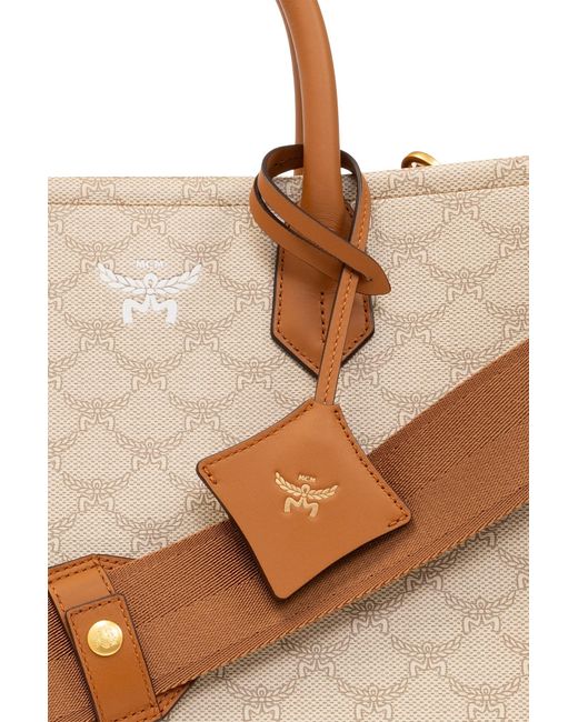 MCM Brown Himmel Lauretos Logo Detailed Medium Tote Bag