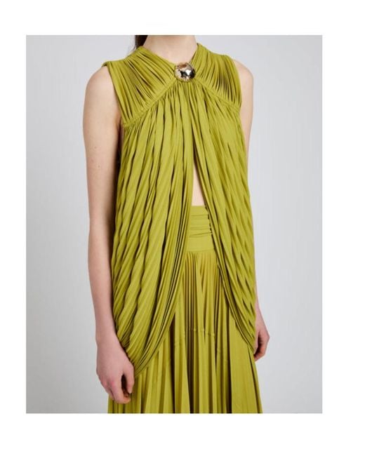 Proenza Schouler Green Bari Embellished Draped Gauze-Jersey Top And Maxi Skirt Set