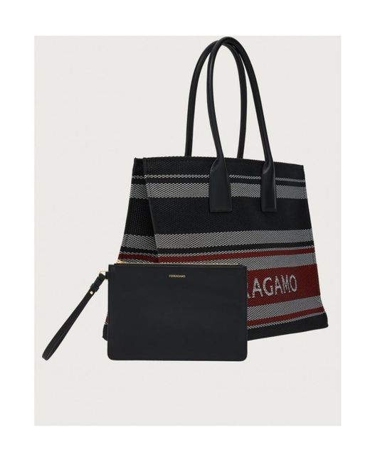Ferragamo Black Ferragamo Logo Jacquard Signature Tote Bag