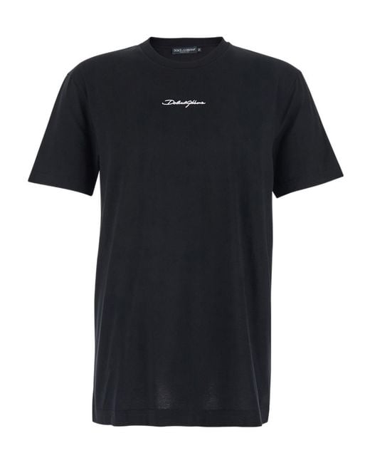 Dolce & Gabbana Black Logo Embroidered Crewneck T-Shirt for men
