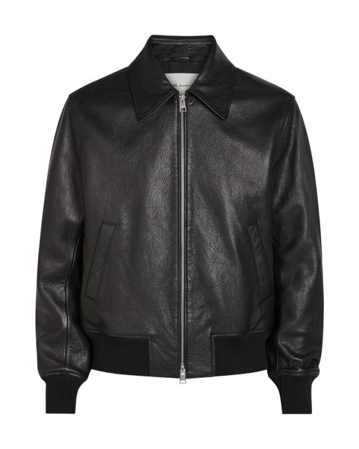 AMI Black Grained Leather Bomber Jacket for men