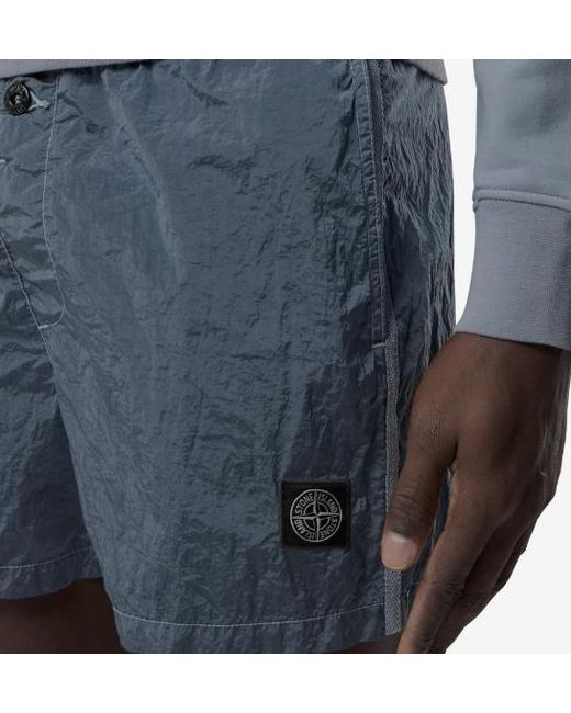 Stone Island Blue Compass Logo-Patch Swim Shorts for men