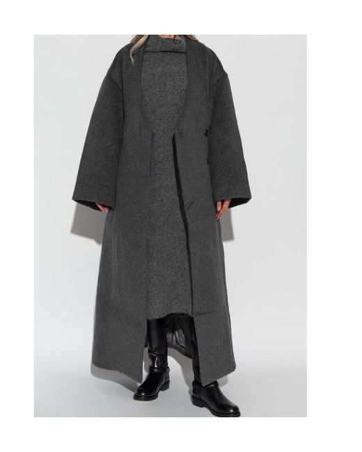 Entire studios Black V-Neck Wool Coat