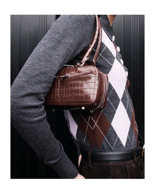 Self-Portrait Brown Embossed Mini Shoulder Bag