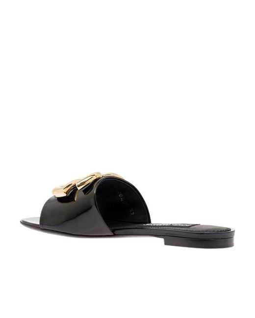 Dolce & Gabbana Black Logo Plaque Slip-On Sandals