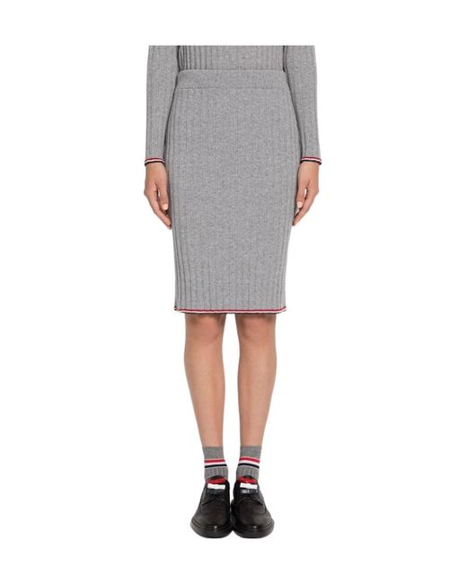 Thom Browne Gray Ribbed-Knit Cashmere Pencil Skirt