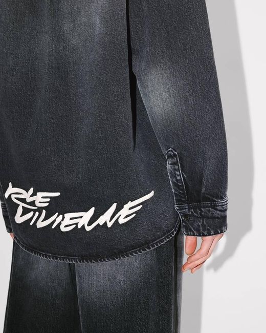 KENZO Blue Logo Embroidered Denim Shirt