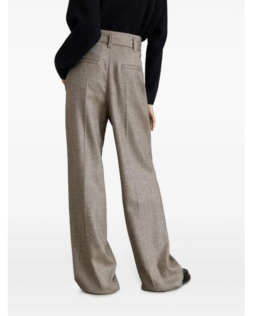Brunello Cucinelli Gray Chevron Loose Fit Belted Trousers