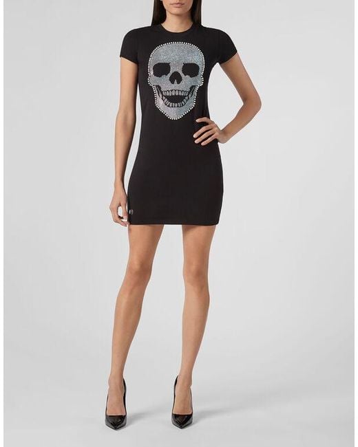 Philipp Plein Black Logo Details T-Shirt Dress
