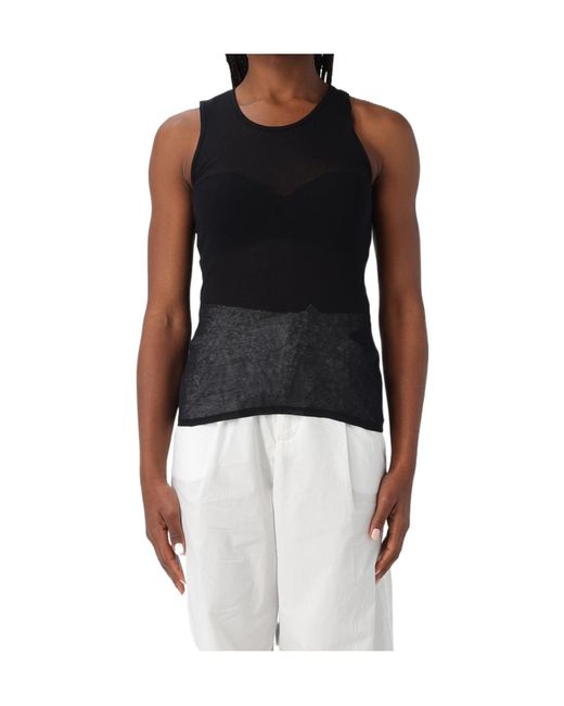 Soeur Black Round Neck Semi-Transparent Vest
