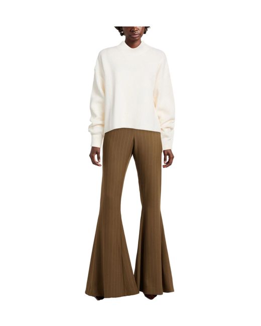 Max Mara White Mock-Neck Ribbed Knit Sweater