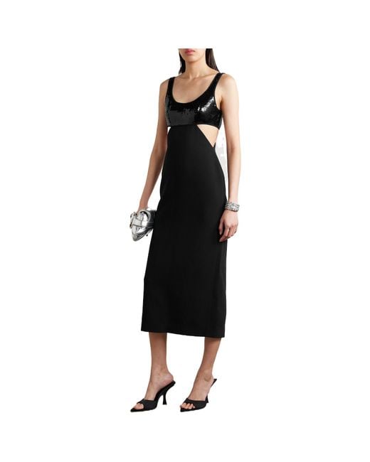 David Koma Black Cutout Sequin-Embellished Crepe Midi Dress