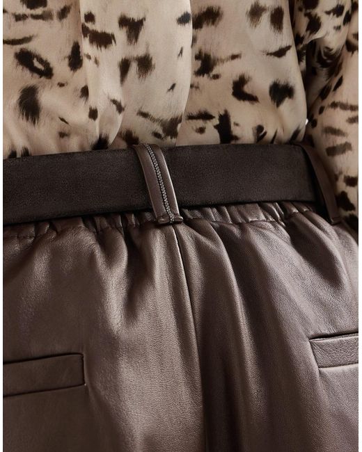 Brunello Cucinelli Brown Nappa-Leather Wide Bermuda Shorts With Monili