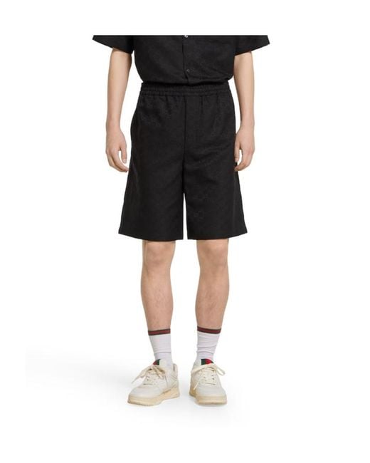 Gucci Black Gg Canvas Linen Blend Shorts for men