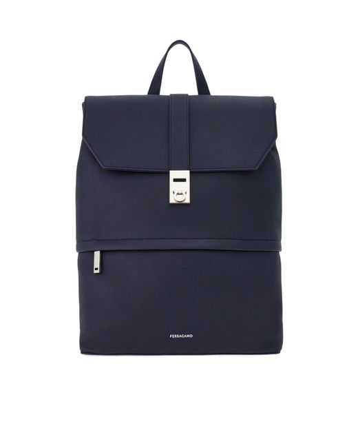 Ferragamo Men's Blue Backpack With Gancini Buckle