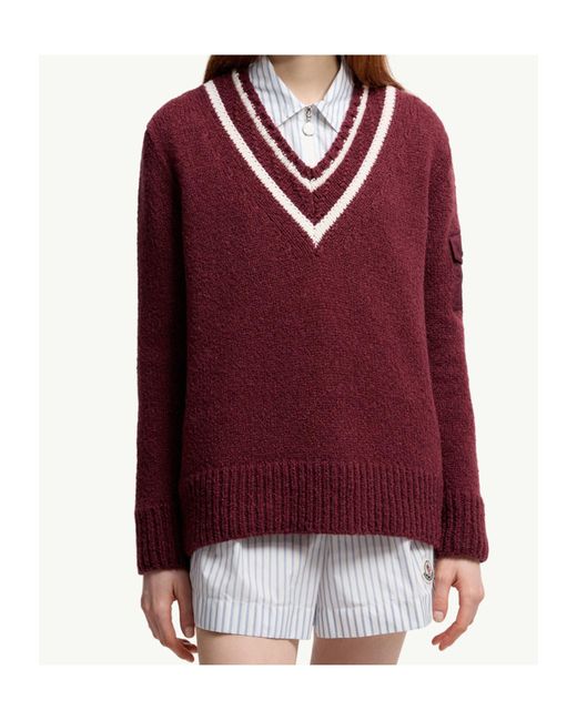 Moncler Red V-Neck Knitted Jumper