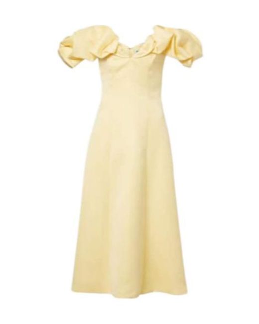 Leo Yellow Annie Ruffled Off-Shoulder Midi Dress