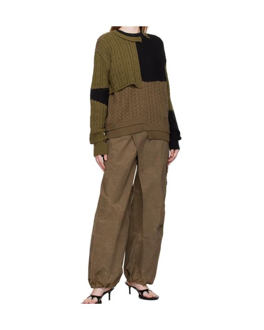 ANDERSSON BELL Green Patchwork Asymmetric Crew Neck Sweater