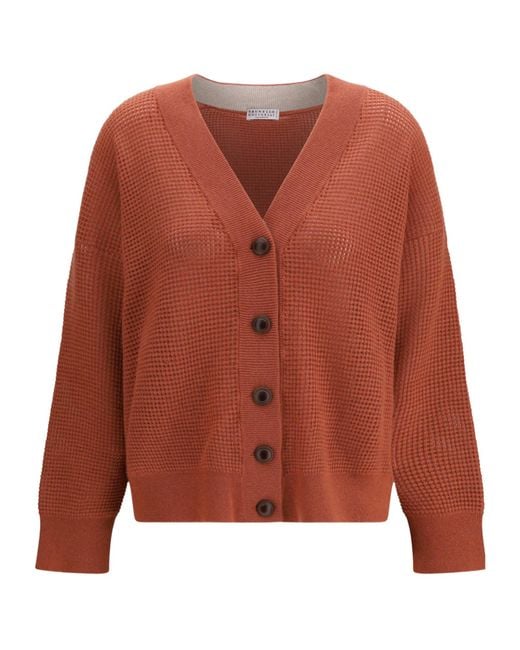 Brunello Cucinelli Orange Buttoned Cashmere Cardigan