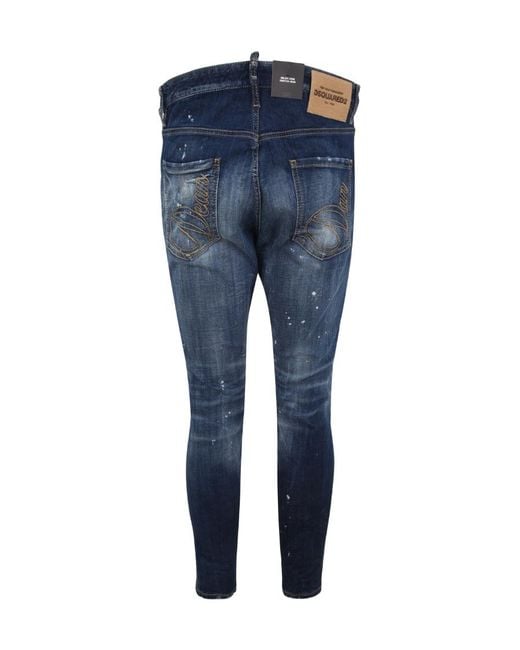 DSquared² Blue Skater Distressed Mid Rise Jeans for men