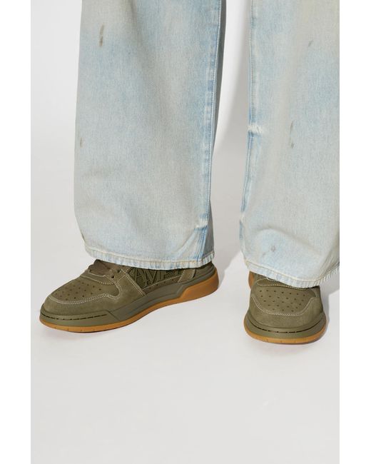 Amiri Green Leather Sneaker With Rubber Sole And Perforated Suede Details for men