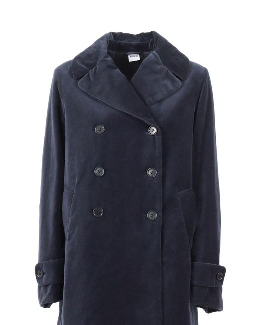 Aspesi Blue Double-Breasted Tailored Coat