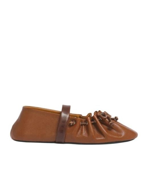 Marni Brown Leather Mary Jane Soft Ballerinas