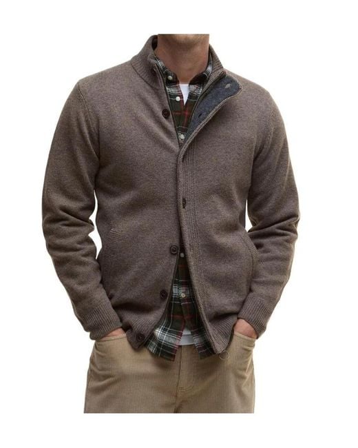 Barbour Brown High-Neck Button-Up Cardigan for men