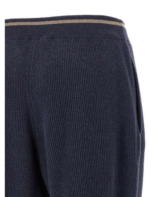 Brunello Cucinelli Blue Drawstring Straight Leg Trousers