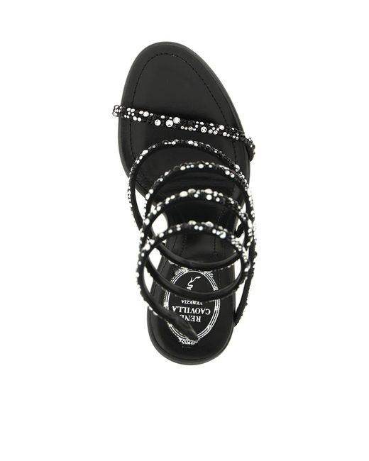 Rene Caovilla White Cleo Crystal Spiral Heeled Sandals