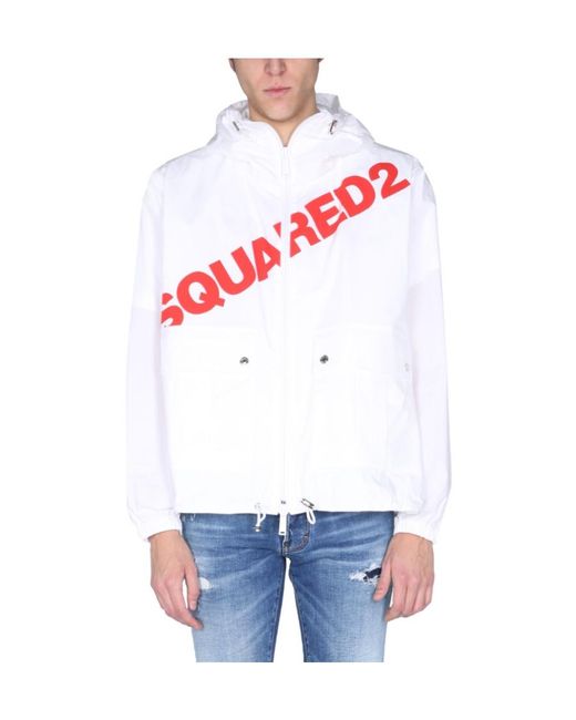 DSquared² White Logo Printed Zipped Jacket for men