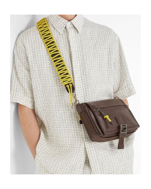 Fendi Brown Flux Logo Plaque Messenger Bag for men