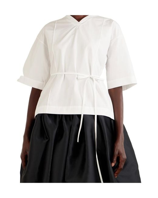 Calvin Klein White Lynn Cotton-Poplin Wrap Blouse