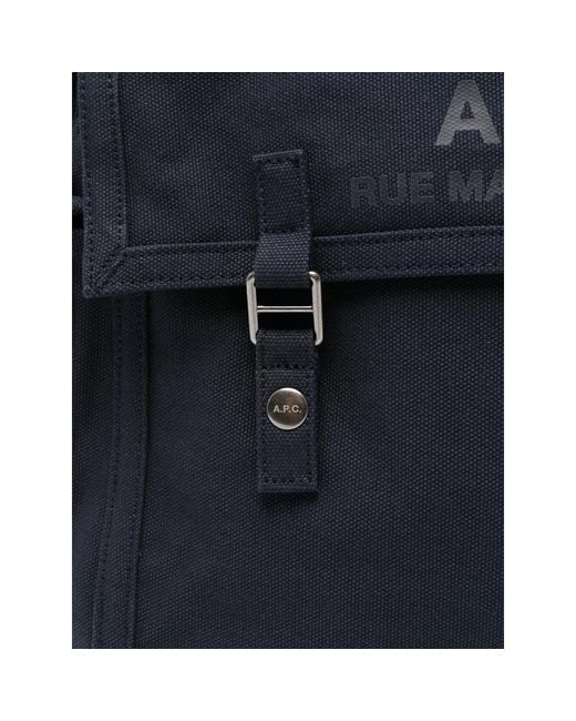 A.P.C. Blue Logo-Print Messenger Bag for men