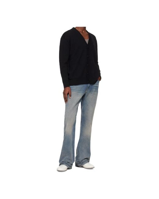MARINE SERRE Black V-Neck Knitted Cardigan for men