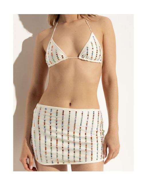 Oseree Natural Crystal-Embellished Mini Skirt