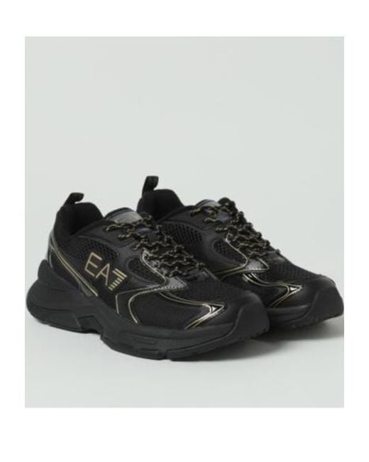 EA7 Black Logo-Print Mesh Sneakers for men