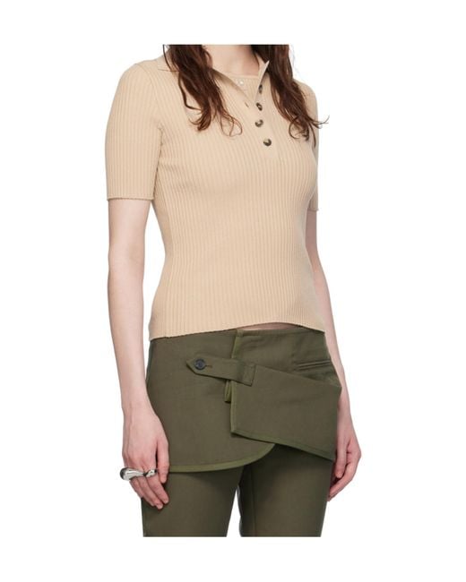 Courreges Natural Courrèges Iconic Rib Knit Polo Shirt
