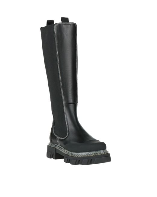 Ganni Black Solid Color Leather Platform Boots