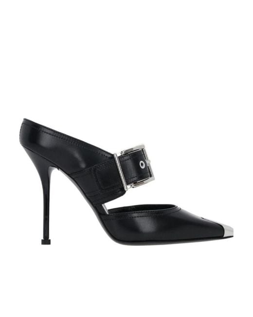 McQueen Black Buckle Detailed Pumps