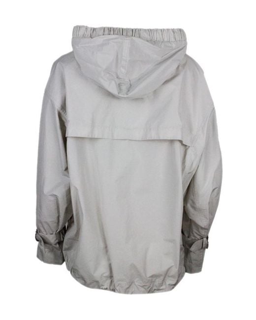 Brunello Cucinelli Gray Long-Sleeved Drawstring Hooded Jacket