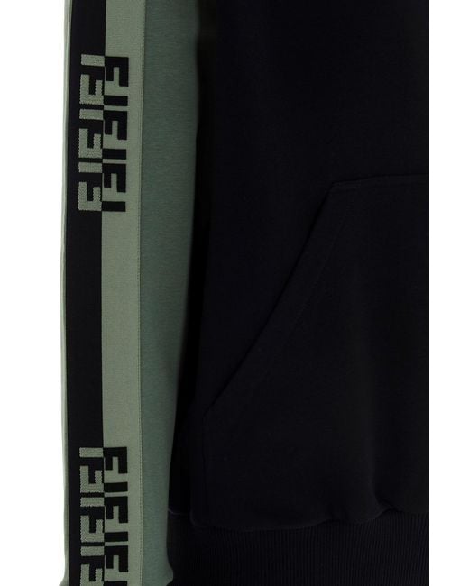 Fendi Black Ff Stripe Panelled Hoodie for men