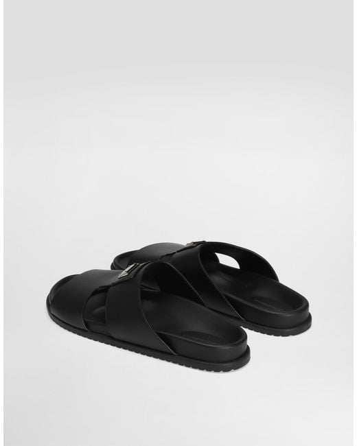 Dolce & Gabbana Black Logo Plaque Sandals for men