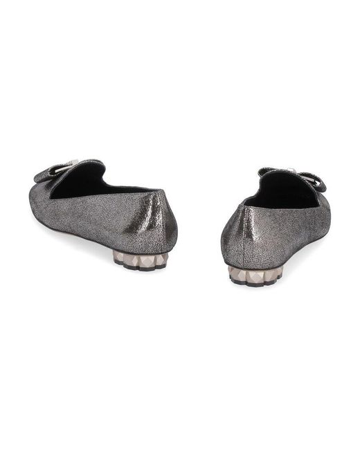 Ferragamo Gray Geometric Heel Loafers