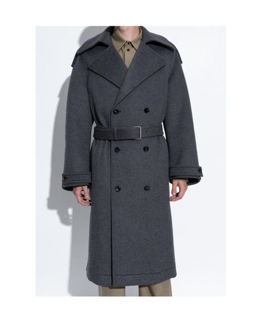 Bottega Veneta Blue Belted Double Breasted Coat for men