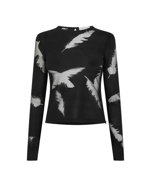 McQueen Blue Ink Print Long-Sleeve Cropped Top