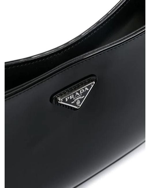 Prada Black Cleo Logo Plaque Shoulder Bag