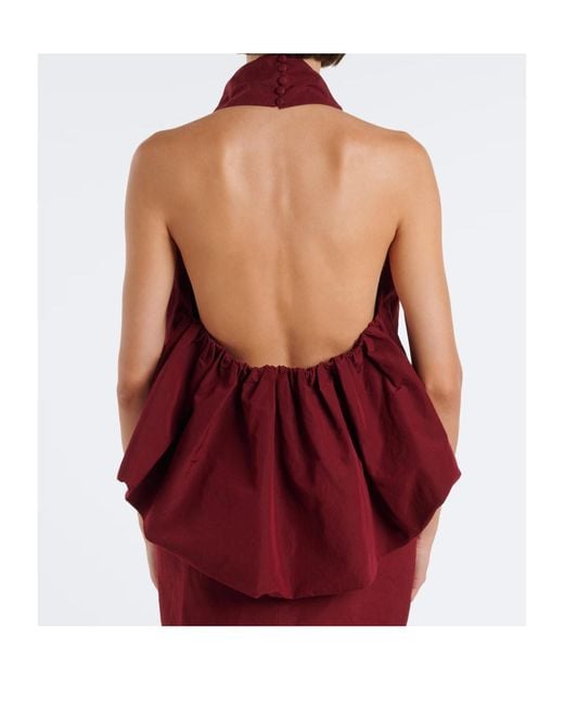 Magda Butrym Red Cotton And Silk Velvet Halterneck Top