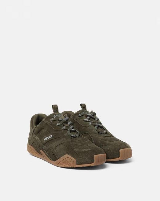 Versace Green Round-Toe Lace-Up Sneakers for men