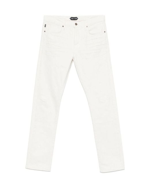Tom Ford White Logo Patch Ripped-Detailed Jeans for men